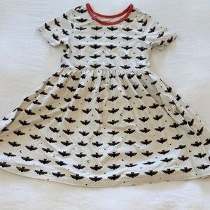 Pink Chicken Girls' Cream Bat Print Short Sleeve Dress with Rust Trim